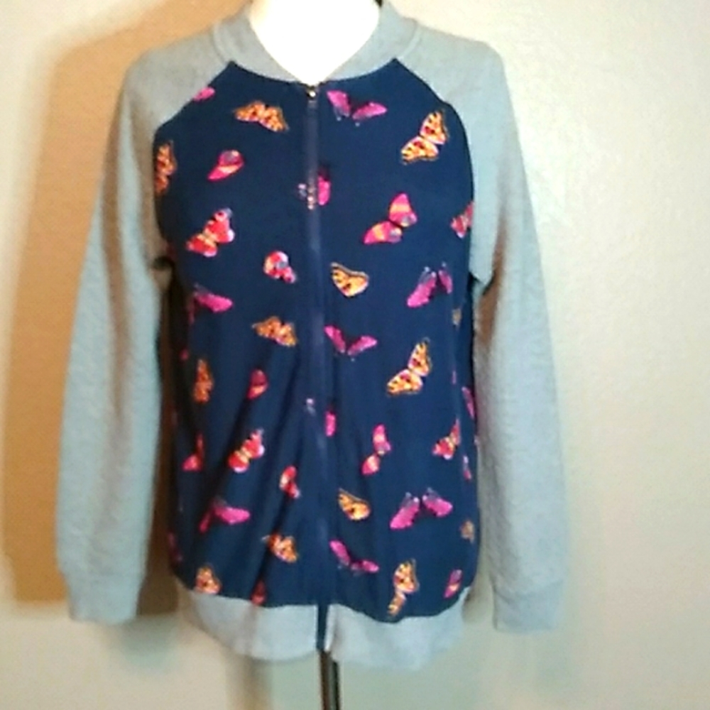 Wonder Nation Girls XL Butterfly  Zipper Sweater